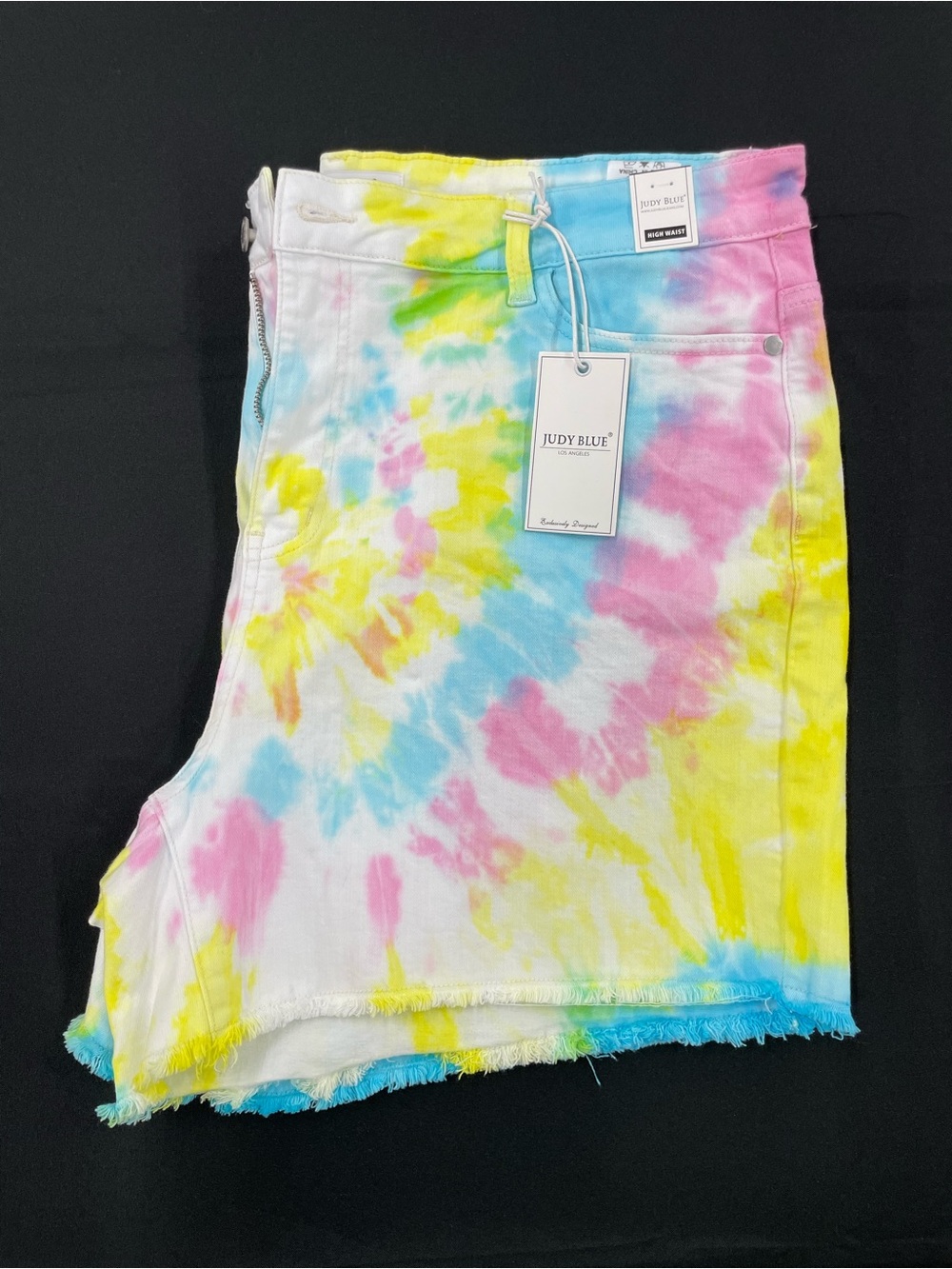 Brand New Judy Blue Pastel Tie-Dye Denim Shorts — Pink Blue Yellow